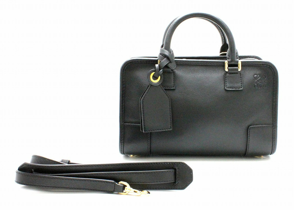 Loewe Amazona Leather Handbag Boston Shoulder Bag Black
